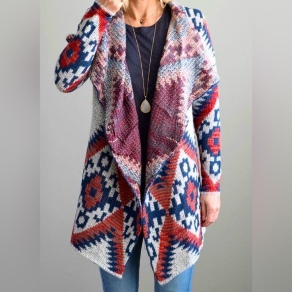 Quinn Aztec print chunky draped cardigan, medium